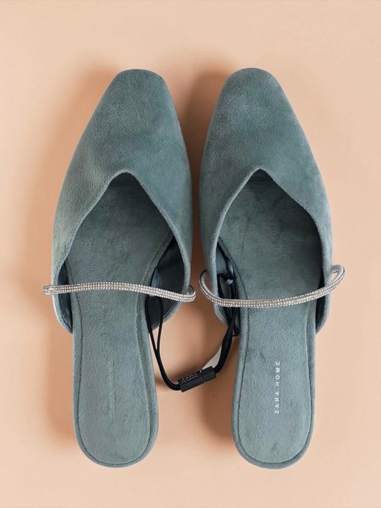 Zara Shoes - Zara Home Light Blue Green Velvet Mules